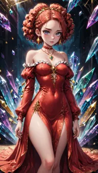 The girl walked into the room, her outfit a true work of art. Her off-shoulder velvet dress hugged her curves perfectly, accentuating her long legs and toned arms. The choker necklace added an extra touch of elegance to