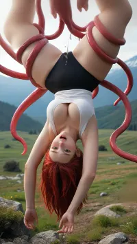 La volpe donna era stata scopata da tentacoli, il suo top stretto con scissione e le sue cosce spesse erano stati ingrossati strettamente come lei era scopata da dietro