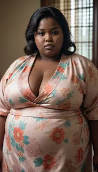 , (Obese girl:1.6), Ebony skin, kimono