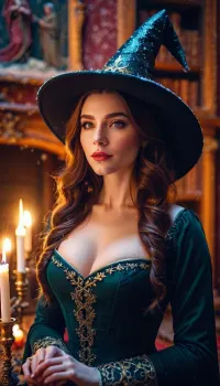 Beautiful cute snow witch, in mansion