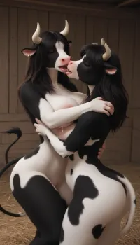 two-furry-female-cow-kissing, furry-cows, two-female-cows-hugging, cow-breasts, cow-teets, dominant-female, orgasmic-dominate-look, cartoon-face, puffy-anus, huge-ass, tiny-waist, furry-yiff-face, furry, female-cow, animated, furry-art, e621, black-fur, cow, cow tail, cow face, furry face, massive-lactating-breasts, one-furry-cow-kiss-other, anthro-furry-yiff, yiff-anthro-furry-cow, female-cow-squeezing-own-tits, absurdly-large-lactating-breasts, mouth-open-eyes-closed-orgasmic-facial-expression, gynomorph, enormously-huge-hyper-sized-breasts, black-fur-covered-body, feral cow face, <lora:Furry Enhancer 6.1:.5>, best, quality, good, feral, <lora:SDXL_Human_Male_Furry_Female:.8>