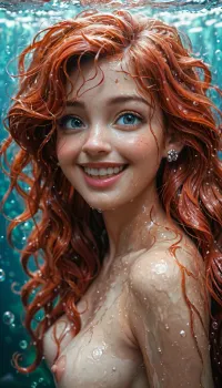 Il sorriso radiante di Ariel: uno sguardo dettagliato sul pelo bagnato di disney, felice principessa rossa ariel