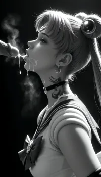 ((Cotton:1.9)), score_9, score_8_up, score_7_up, (white man), (close up), muscular, (steam on mouth:1.4), (seven inches penis), (standing up straight), excessive cum, dripping on to girl, cum, (looks with love and happy), (((profile view))), cum shooting, cum dripping, (((Sailor moon))), (woman 20yo kneeling), (woman looking up at man), (ban haircut), (((black silhouette))), (((monochrome:1.9))), heavy natural droplets breasts, (black background), (collar with spikes), (black makeup), (tattoos on neck:1.5), (red blindfolded:1.2), (plump lips:1.3), backlight, style, light, aausagi, long, hair, double, bun, twintails, parted, bangs, tiara, earrings, blue, eyes, red, choker, sailor, collar, bow, white, shirt, elbow, gloves, skirt, ornament, heart, see-through, multicolored, forehead, mark, wings, brooch, puffy, short, sleeves, yellow, layered, <lora:206223_training_data:2>, <lora:sailor_moon_animaginexl_v1:.8>