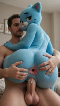 Gumball, Nicole, female, big tits, cartoon, blue cat, furry, animal crossing, hairy pussy, no hair, half closed eyes, ass grab carry sex, creampie, spread asshole