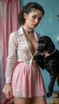 Strong 1950s retro vibe, in 1951 a breathtakingly beautiful black-haired 18-year-old coed dressed for a sock hop stands outside a college gymnasium in the pouring rain, medium natural breasts, button-down shirt, neck scarf, (poodle skirt decorated with an embroidered poodle), white lace socks, saddle shoes, makeup, beautiful expressive eyes, romantic, nighttime, lots of rain in the air, retro 1950s hair and makeup and clothes and setting, masterpiece, key visual, incredibly detailed, score_9, soakingwetclothes, magazine cover, best quality, ultra-detailed, finely detail, highres, 8k wallpaper, intricate, highly detailed, insanely detailed, best lighting, perfect illumination, (best illumination), (best shadow, best shadows), full scene picture, full-length photo, ((ultra-detailed)), (intricate details:.6), professional photography, photo-realism, award winning photography, dslr, hyperrealistic, 35 mm, (Fujifilm XT3, analog style, professional DSLR photo, film grain:.8), 8k high definition, Great Composition, highly complex, (intricate detail:1.2), Ensure ultra-high-detail, photorealism, and crystal clear 32k resolution for a true masterpiece, hdri light, realistic lighting, ultra high resolution, clear focus, depth of field, 32k, 30 mm lens, 1/250 s, f/2.8, ISO 300, UHD 8K, high resolution face, perfect anatomic body, perfect waist, extremely beautiful face, interracial deepthroat, hyper interracial gigantic black cock, (oral creampie:1.3), colossal dick, worried expression, extreme african hyper cock, by size of cock, massive gigantic giant black cock, extreme anal fuck, machamp fucking her ass, holding her by the hair, pulling her head back, teeth clenched, veins standing out on her neck, wide eyes, smeared makeup, hand around her neck, gasping, nipple piercing, in a pink and light blue room, frilly pink pillows, teddy bears, ass play, incredibly lean body, feminine, woman having anal sex, with large muscular black men, gargantuan black cocks, anal sex expansion, ravenous hyper sex, large hyper muscular black men, (enlarged gaping rectum), (((hyper large cock in mouth:1.3))), oral cream pie, interracial gangbang, (interracial sex), swollen black veiny cocks, (double anal penetration), hardcore double penetration, proper physics, proper anatomy, eyes closed, squeezing breasts, passionate kissing, big black cocks, muscular black interracial gangbang, tongues out, (forceful penetrations), extre, <lora:soakingwetclothesXL:1.4>, <lora:MJ52:.8>, <lora:add-detail-xl:.8>