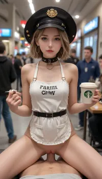 Amazon pose, cute girls 18, (urban srteet:1.3), steampunk, (butt-naked city), sex, (dick:1.3), butt-naked, ((The man's legs are raised behind his head)), (Bdsm:1.1), show pussy, Lots of detail, realism, Present, Spectators, barista girl, ((Theatrical show)), (((Sex show))), Freak, fashion show, kink show, tv show, ((((On the neck there is a heavy leather collar with a huge ring)))), White leather hat, Very bright sun, (Eyes glow), ((Coffee:1.3)), Masterpiece, female androids, the near future, leather mini apron with pockets, group family portrait, front view, acrobatic sketch, art installation of people