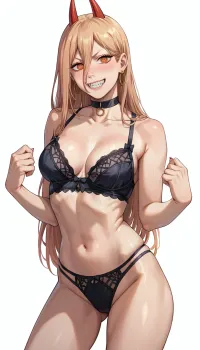 power_\, (chainsaw_man\), best quality, swhite background, (evil grin:.5), big boobs, sexy lingerie, choker, <lora:power:.8>
