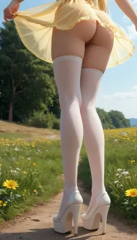 Una bella passeggiata estiva: il sundress giallo trasparente e la ragazza con un sorriso provocatorio