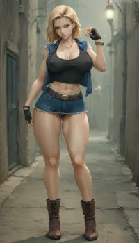cutesexyrobutts style, concept art, 1girl, full body, bed, (best quality, masterpiece, perfect face), narrow waist, raw photo, big breasts, pearl necklace, (big pearls:.95), (high detailed skin:1), extremely detailed, 8k, soft lighting, best quality, perfect breasts, (pear shaped ass), blonde Hair, bob cut hairstyle, abs, toned, athletic, fit, stunning eyes, (thick lips:1.2), (swollen lips:1.1), She wears a denim jacket that fits snugly, giving her a sharp, tailored silhouette. The jacket features a distinctive patch on one arm, adding a rebellious, individualistic flair to her attire. Beneath the jacket, she sports a black tank top that hugs her figure, keeping her outfit simple and understated but effective in highlighting her athletic build.

Alleyway setting, parked cars, street lights, dumpster, night time, ambient light, (Arched back:1.2), Her skirt is a knee-length denim piece, slightly distressed for a rugged vibe, brown boots with a sturdy design, offering both style and practicality. The boots feature small, subtle details like buckles or stitching that tie the look together without overwhelming the ensemble.

her look thrives on its simplicity and balance, DB_Android_18, a, woman, jewelry, blond, hair, earrings, blue, eyes, belt, necklace, skirt, black, fingerless, gloves, white, shirt, vest, hoop, short, sleeves, bracelet, pearl, buckle, GiganticBreatsXL, gigantic, breasts, huge, <lora:cutesexyrobutts style:2>, <lora:add-detail-xl:1.5>, <lora:ReiqIllustriousXL_byKonan:1>, <lora:DB_Android_18_V1:1>, <lora:GiganticBreastsXLv1:1.5>