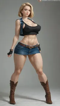 cutesexyrobutts style, concept art, 1girl, full body, bed, (best quality, masterpiece, perfect face), narrow waist, raw photo, big breasts, pearl necklace, (big pearls:.95), (high detailed skin:1), extremely detailed, 8k, soft lighting, best quality, perfect breasts, (pear shaped ass), blonde Hair, bob cut hairstyle, abs, toned, athletic, fit, stunning eyes, (thick lips:1.2), (swollen lips:1.1), She wears a denim jacket that fits snugly, giving her a sharp, tailored silhouette. The jacket features a distinctive patch on one arm, adding a rebellious, individualistic flair to her attire. Beneath the jacket, she sports a black tank top that hugs her figure, keeping her outfit simple and understated but effective in highlighting her athletic build.

Her skirt is a knee-length denim piece, slightly distressed for a rugged vibe, brown boots with a sturdy design, offering both style and practicality. The boots feature small, subtle details like buckles or stitching that tie the look together without overwhelming the ensemble.

her look thrives on its simplicity and balance, DB_Android_18, a, woman, jewelry, blond, hair, earrings, blue, eyes, belt, necklace, skirt, black, fingerless, gloves, white, shirt, vest, hoop, short, sleeves, bracelet, pearl, buckle, <lora:cutesexyrobutts style:2>, <lora:add-detail-xl:1.5>, <lora:ReiqIllustriousXL_byKonan:1>, <lora:DB_Android_18_V1:.5>