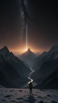 In the vast expanse of space, a tranquil mountain landscape unfolds, surrounded by the echoing silence of the void against the backdrop of the infinite universe. This image, reminiscent of a Christopher Nolan film, captures the scene in stunning 4k resolution with impeccable quality. The towering mountains stand stoically against the cosmic backdrop, their snow-capped peaks glistening under the soft glow of distant stars. The landscape exudes a sense of serenity and awe, drawing viewers into a realm of cinematic beauty and grandeur., noble, (woman), <lora:RPGNobleWomanXL:.5>