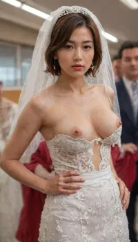 ((There is an old Asian man behind her)), he, ((groped her breast and touches her clit))