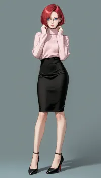 (prostokvashino), (uncle fyodor's mother), 45 years old milf, smooth red hair, short bobcut hair, big beautiful blue eyes, skinny face, thin cheeks, small cheekbones, sharp nose, small but full lips, Small round breasts, slim waist, wide hips, long legs, black plastic glasses with square lenses, <lora:Her_Eyes:.5>, Pink turtleneck sweater with long sleeves, long black skirt, ratatatat74, <lora:ratatatat74-000050:1.5>, <lora:cartoon_stickers_xl_v1:.6>, high heels