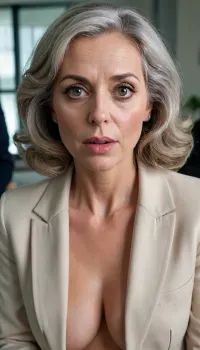 close-up photo, OLD fashion. oldmoney. and totaly old sexual GRANDMOTHER see right and suck cock, women 65-year-old suck penis, businesswoman with gray well-groomed hair suck cock, beautiful big eyes and a very athletic figure, dressed in a jacket, a jacket worn on a naked body, penis, and under it beautiful round elastic breasts are visible. suck penis The neck is elegant, there is nothing on her legs. The woman is very athletic. The woman is in the office. one European, the men are athletic and have large hard cocks penis man is half in the woman's mouth. suck one penis