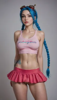 mei hatsume from my hero academia, (brown skin:1.3), perfect skin, extremely beautiful face, blush, freckles, full lips, thick lips, ultra high details, award winning photo, breasts, hips, super waist, perfect anatomic body, erect nipples, (comically hyper puffy swollen vulva:1.3), puffier, (excessive hyper pronounced puffy swollen labia:1.3), over sized vulva, thick eyelashes, long eyelashes, blushing, pink lips, glossy lips, attractive face, perfect nose, round cheeks, beautiful woman, hinata, sexy, model, pretty face, hyper realistic, perfect eyes, tattoos, micromini skirt, tight tanktop, engorged breast, (league, of, legends), <lora:MIAOKA_JINX_1.0_SDXL:.8>, jinx, low, twintails, blue hair, pink eyes, masterpiece, realistic, <lora:Jinx_LOL_AnimeRealistic_SDXL_V1.0:.8>, detailxl