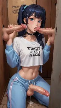 ((tamada heijun style:1.2)), reiq style, 18yo, ((shemale)), (girl with dick:1.5), dickgirl, futa, futanari, cute femboy, a beautiful femboy, ((choker)), ((sweatpants)), messy long hair, legs spread, girl with dick, (futa), shemale, massive hips and a penis reliving two dicks in a gloryhole, on her knees, blowjob, handjob, small tits, naked, slim waist, sissy slut, tiny boobs, cum dripping his chin, lot of cum on face, cum on the floor, lots of cum, very hairy, The gloryhole has brickack walls and lots of graffiti and tags, puffy, dark, ghost, wide, erect-futa, erect-penis, woman, testicles, erection, bukkake, cum, flat, chested, <lora:SDXLlora13ErFut:.8>, <lora:MS_Real_XL_Bukkake:.6>, <lora:flat_chested_v3.5:1.7>