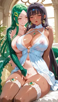 2 girls, masterpiece, submissive, (half grin, pretty siren nympho), pretty siren nympho, .

breathtaking sexy sorority girl, black hair, volumy hair, hair hime cut, beautiful extacy face with sensual mouth, flushed face, dreamy face, perfect beautiful, tanlines, body sheen, glistening skin, ultra high detailed character, stockings, garters, aristocratic summer dress, .

Medusa, 1gorgon, (lamia human skin, green snakes hair, snake tail instead of legs, snake lower body, snake tail, green scales), yellow iris, beautiful girl, yellow scolera, no legs, anthropomorphic, .

lesbian masturbation, lesbian pussy play, Medusa is fingering the girls pussy, girl is sitting on Medusas lap, passionate girl is stunned and disorienting sex orgasm, arms behind back, (disoriented, moaning), (orgasm), .

background in Ancient Greece, olt temple, vera, oberlin, Sunlight falls through the leaves onto the woman, .


Perfect face, perfect body, perfect eyes, perfect pupils, perfect fingers, elastic silicone breast, .

extre, (High, Resolution), (More, Details), (8K), boho, <lora:checkpoint-e100_s400:.8>, <lora:torino-XL-v2-ep20:.8>, <lora:BT_Boho_Dress_XL:.8>