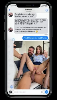 Husband Textkette & Selfie: großer Schwanz, winzige Pussy, Creme pie & flittige Antwort