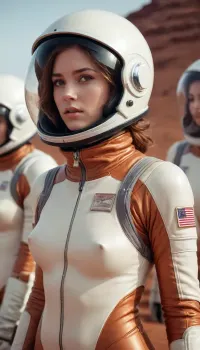 Hentai anime illustration by Bobby Abley, closeup portrait, award winning photography, 20 years old beautiful woman, supermodel body, thigh gap, very soft dark dim moody lighting, cinematic photo, Waist-up, muted photo portrait titled "a group of female astronaut in mars", walking, observing, shiny helmet ivory cold color palette, full body suits, textured thick fabric, zipper, gloves, muted colors, detailed, 8k, puffy cameltoe, high quality detailed mars surface, perfect lighting, outdoor multilayered background, enhanced background. shot with leica summicron 35mm f2.0 lens on kodak portra 400 film, masterpiece, sexy, aesthetic, trending on pintrest, 35mm photograph, film, bokeh, professional, highly detailed, Radiant, in the style of Max Dupain, <lora:add-detail-xl:.9>, <lora:bralessSDXL_v1_00022:.1>