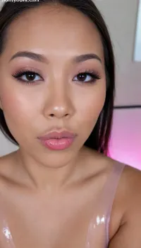 (portrait of a Pinay Filipina Asian:1.2), (tightly closed mouth, lips together:1.3), A Filipina's slut face and shoulders, (27 years old), dark brown tanned skin, (softly overlined lips with muted rosy nude-pink lipstick, (subtle mauve undertones), (slightly deeper pink lip liner defining the edges:1.2), sheer translucent gloss layered over the lipstick, soft reflective highlights on the center of the lips, naturally full-looking lips), (medium-width natural nose), (straight natural nose bridge), (softly rounded slightly bulbous nose tip), (naturally wider nostrils), (subtle nasal width), (nose proportionate to the face), masculine jaw, (softly rounded jawline), (looking straight at camera:1.1), closed lips, (face portrait), (frontal shot), (round to softly oval face), natural facial asymmetry, natural facial proportions, realistic skin texture