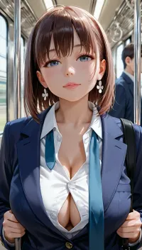 (RAW photo, realistic, ultra-detailed:1.12), photography with a blurred background, getsuyoubi no tawawa, in train, I-chan with loose tie, fluttering Tie, (white blouse with unbuttoned some buttons:1.12), dark blue blazer, (skinny:.8), <lora:anime_sdxl_v1:1.1>, <lora:MK_jiaoqi_xl_v1.1:1.8>