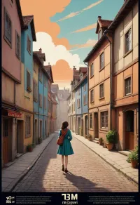 ((old vintage poster style, limited 16-colors palette, bright solid colors, minimal detail, no color gradient, old anime style, low details)), each color is solid and separated from the other by a thin line of a darker shade, (saturated bright colors, high definition image, high contrast colors), in aesthetics of early 20th century poster.

sunrise in medieval western europe town