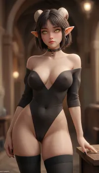 (Solo:3), sexy pose, (big thighs:1.5), black stockings, (cameltoe:1.5), (solo:3), erect nipples, erect pussy, big lips, (big hips:1.5), (big butt:1.2), metal slaves choker, tiefling slave, sex slave, slave for sex, a tiefling slave who was sold into sex slavery, (((tiefling young adult girl))), ((realistic skin texture)), perfect body, textured skin, high resolution, realistic face perfect lighting, perfectly detailed skin texture, perfect symmetrical face, finely detailed, HD foto, 4k foto, UHD, uberrealistic, high style, 8k wallpaper, ((over-detailed professional photography, masterpiece, epic photorealism)), best resolution, uhd, perfect composition of lights and shadows, dynamic, the brightest image, crystal clear focus, yellow eyes, glowing eyes, inviting look, 2 head tails, (horns:1), pointy ears, (((random color skin))), solid color leather, skin of the same color, skin of the tiefling race, tiefling, best quality, highquality, masterpiece, dnd, perfect pussy, realistic pussy, long black manicure, off-shoulder black bidysuit, wears a thin bodysuit, one-piece black bodysuit, spaceport, detailed eyes, 3D style, (cartoon star wars style:1), perfecteyes, <lora:Samaritan 3d Cartoon SDXL:2>, <lora:PerfectEyesXL:2>, <lora:add-detail-xl:2>, <lora:detailed_notrigger:2>