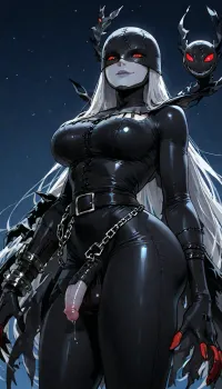 From side, (4k, ultra realistic:1.3), (ladydevimon, dressed), young, smug, looking down at viewer, solo, futanari, massive cock, dripping precum, low bottom view, looking up, (simple background), (night time), 4ng3l, <lora:SDXL_BetterFaces-LoRA_v1:1.2>, <lora:add-detail-xl:1.9>, <lora:attractive_notrigger:1.2>, <lora:detailed_notrigger:2>, <lora:LCMTurboMix_Euler_A_fix:1.3>