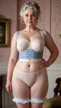 An elderly English aristocrat lady wearing long patterned trousers from the Victorian era an elderly aristocrat lady of the Victorian era in transparent underwear of the 19th century vintage., (((luxurious vagina:1.3))), (excessive pubic hair:1.4), (obese:1.1), Ruffles, bows, garters, lace, frills., ((cameltoe)), white transparent knee-length knickers with embroidery and ruffles, (((knickers:1.4))), (old woman with fat folds and cellulite:1.1), Big ass Wide hips big thighs.knickers trousers of the Victorian era, (((flatchested:1.4))), High old-fashioned hairstyle, bun and curls. Pince-nez. kooo123, Sundress, With, Bows, and, Ribbons, Sleeveless, Backless, Off, Shoulder, Short, Sleeved, Haltertop, Hair, Checker-print, Frilly, Floral, Print, boobheart, heart, hands, self, grabed, own, breast, <lora:Anime_Style_Sundress:.8>, <lora:_sdxl-boobheart:.8>