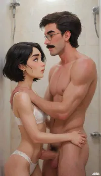 Andava, Andavaverse, Cinematic scene of a senior Italian-American old man, (tall, hairy, muscular, superhero body, square jaw, thick mustache, intense blue eyes, short dark hair with gray streaks), embracing his elegant mature middle-aged Korean wife, (slender hourglass figure, fit body, sleek silver-highlighted bob-cut, grey eyes, designer female glasses, wearing Victoria's Secret cyberpunk design lingerie), They gaze into each other’s eyes with intimacy, her expression poised and seductive, his commanding and affectionate. Soft, moody lighting with romantic tones, blending rugged masculinity and confident sensuality. Wedding rings visible. Scene evokes deep love, strength, and desire.

Mr Roth, Caucasian, Italian-American, Husband, muscular large superhero god body tall mature older senior man, Height 6'2, a stylized character with a powerful chiseled build. He has a square jaw, thick black mustache, and intense blue eyes. His short, dark hair is streaked with gray at the temples, styled neatly to enhance his authoritative look. His body is covered with a natural spread of chest and limb hair, emphasizing his masculinity. Defined abs, broad shoulders, and exaggerated muscular proportions give him an imposing, heroic presence, his design emphasizes raw strength, maturity, and dominance. A commanding figure blending rugged masculinity. Hes a hardworking Dad of two 'Alexis and Pelo', naked out the shower, massive gigantic penis.
And.
DYLAN KARURA ROTH, East-Asian, Korean, Wife, (the girl is on the left in the image), confident and mature petite middle-aged woman, Height 5'7, a stylized character featuring sharp mature facial features Fine lines and wrinkles Especially around the eyes and mouth smile lines and forehead, two-tone black hair with silver highlights sleek bob-cut hairstyle, and expressive bright-grey eyes, framed by thin-rimmed designer female glasses. Wearing victoria secret cyberpunk designer lingerie, accessorized with gold earrings and a jewelled choker and wedding ring. Her pose is poised and seductive relaxed, knowing smile and half-lidded eyes, blending professionalism with subtle sensuality. The character exudes authority and charm, with a slender yet athletic hourglass figure emphasizing elegance and confidence.Shes hard working mom of two 'Alexis and Pelo'.
1boy, 1girl, size_play, height_difference, size_difference, weight_difference, husband on wife, dom_male, sub_female, grandfather on grandmother, perfect anatomy, best quality, 8k, insane details, intricate details, hyperdetailed, hyper quality, ultra detailed, professional, HDR, ray tracing reflection, cinematic lighting, highlydetailedbody, realisticface, highlydetailedhair, perfectfingers, insanelydetailed, 8K.highdetailedskin, highresolution, (j_cartoon:1.5), Drawing, Andi, uberfit, muscular, athletic, J., Jonah, Jameson, <lora:J. Jonah Jameson:1>, <lora:samdoesarts1.1-000030:.4>, <lora:J_cartoon:.3>, <lora:Animated_Concept:.4>, Drashti