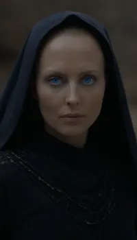 Realistic full-length photo, ((((masterpiece, 4K best quality, ((1 girl, 35 years old, ((), electric dark blue eyes, blue cornea)), shaved head, (((mysterious bene gesserit))), wearing black dress on chainmail, transparent veil)), looking at the viewer))), masterpiece, high quality, intricate details, wisdom, charism, very aesthetic style, 7-dune, Ornithopter, sand, worm, sepia, greyscale, <lora:Dune SDXL v2.1:1.6>