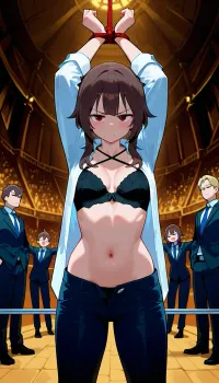 Megumin bound & infastidito: bondage x-cross all'aperto con comfyui controlnet
