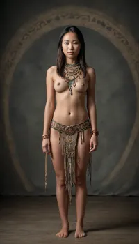 Asian, Salish Matter, full body view, looking at viewer.