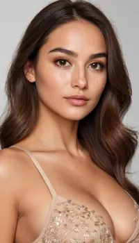 full-body portrait of a woman, 35-38 years old, height 160-170 cm, Volga Tatar, (Kazan Tatar), mixed Russian appearance, long straight dark brunette hair, (lightly tanned medium olive-toned skin with warm undertone:1.1), (freckles concentrated around nose and cheeks:1.15), (prominent but soft cheekbones:1.1), (large expressive almond-shaped brown eyes with gentle eastern slant:1.25), (thick long natural eyelashes:1.2), small to medium straight or slightly aquiline nose with refined bridge, well-defined contoured lips of small size, oval slightly elongated face, (softly curvy medium athletic-leaning figure:1.1), (wide hips and defined rounded rear:1.15), (full C-cup saggy bust:1.2), realistic skin texture with subtle pores, 8k uhd