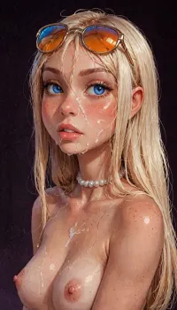 (reiq meets innv and Jack cayless art style), (Incase style:1.2), beautiful girl, blonde hair, very long hair, ((solo)), bangs over eye, symmetrical blue eyes, snub nose, plumb lips, parted lips, teeth visible, half-closed eyes, small breasts, erect puffy nipples, 1girl, face focus, (yellow sunglasses on head), beads of sweat, sweat body, beautiful curves of the body, bare shoulder, low tied hair, realistic detailed, deep insertion, intim light, topless, (simple dark background:1.8), pearl choker, skin texture, futuristic-fantasy-anime, incase, style, cumshot, cum on face, <lora:sd_xl_turbo_lora_v1-64dim:2>, <lora:futureistic_fantasy_anime_sdxl_v1:2>, <lora:Incase_Style__SDXL:2>, <lora:butterfly_macro:2>