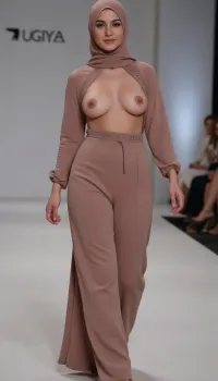 1girl. sexy beautiful hijab-style mature women, lingerie, revealing arabian dress, haute couture. short body, thick body, huge boobs, huge ass, whole full body view. Walking on fashion show. Side view looking back to camera, wide angle lens, 24mm lens, aperture 11, Adobe photoshop filter sharpen 100 2px, hijab-style, niqab-style, veil, syarihijab, <lora:hijab niqab veil style:.8>