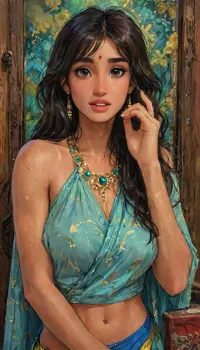 (1woman), indian, punjabi, disha patani, focus on face, beautiful eyes, (mature adult face), a princess queen in an indian sari costume, indian art, She wears a traditional sari with blue and gold stripes, beautiful face, perfect hands, full lips, long black hair, brown eyes, smooth skin, naughty girl, (romantic vibes, intimate moment), indian temples in Background, (horny, hungry expression, freckles, blushing, flushed face, seductive pose, hand up, one of her hand's in her hair), futuristic-fantasy-anime, (ultra, HD, quality, details), (green, eyes), comic, book, dishap, <lora:dishap:2>, Indian, Silk, Lehnga, Sari, 1girl, <lora:Anime_Style_Indian_Dresses_Lehnga__Sari:.8>, uberfit, muscular, athletic, perfect anatomy, best quality, 8k, insane details, intricate details, hyperdetailed, hyper quality, ultra detailed, professional, HDR, ray tracing reflection, cinematic lighting, highlydetailedbody, realisticface, highlydetailedhair, perfectfingers, insanelydetailed, 8K.highdetailedskin, highresolution, (j_cartoon:1.5), Drawing, <lora:samdoesarts1.1-000030:.4>, <lora:J_cartoon:.3>, <lora:Animated_Concept:.4>