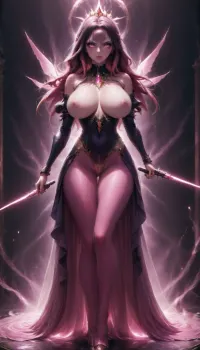 Score_10, A photorealistic, 18-year-old, full-body portrait of a tall, striking adult woman elegant Sith Lord. Preserve her natural appearance and proportions. She has a long, softly sculpted oval face with a gently tapered jaw, narrow rounded chin, and a smooth forehead. Her eyebrows are thin, sexy shaped and softly arched. Her large almond-shaped eyes are naturally light green-hazel with a darker outer rim, framed by long, dense eyelashes. As a Sith, transform her irises into luminous amber-gold with subtle fiery orange undertones while maintaining their original shape. She has a slender, straight nose with a softly rounded, tip. Her lips are normal and sexual, with a Cupid’s bow, and soft natural pink coloring. Her complexion is warm and dark sun-kissed with realistic darkly tanned skin, Neon Pink hair is long and curly, majority is swept back dramatically.
She has a slender neck, gently sloping shoulders and a tall, distinctly curvaceous hourglass figure. Her bust is, her rib cage and midsection narrow, and her waist defined with thin hips. Her arms are long and lean with soft natural definition, hands are slender with medium fingers. full shapely thighs and long, proportionate legs. Keep her anatomy realistic, feminine and naturally balanced. sexy lingerie battled hardened Sith Lord rather than a bulky armored soldier. Her fitted Sith ensemble is predominantly anodized pink and metallic black, following the contours of her tall hourglass figure, with elegant, subtle armor panels and polished metallic-pink detailing. flowing black Sith cloak that moves dramatically behind her. Her posture is upright and commanding, shoulders back, chin slightly raised, conveying controlled confidence and quiet danger.
In one hand she holds a spectacular custom pink lightsaber. The blade is brilliant hot-magenta pink, vivid pink atmospheric glow illuminating her face, hand and surrounding surfaces. Its hilt is luxurious polished black onyx, with pink diamond, slender and elegant, dark inset grip sections, intricate mechanical detailing and an ornate sculpted emitter. Give her a calm, sexual expression rather than exaggerated anger. Her bright neon pink eyes, elegant appearance and composed demeanor should contrast with the threatening energy of the weapon. Use cinematic dramatic lighting, realistic skin, hair and fabric detail, subtle atmospheric haze, strong pink reflections from the lightsaber, deep shadows, and mirrored highlights. Full body, head-to-toe composition, realistic proportions, high-end cinematic, pink perfect eyes, huge breasts, Bl4ckF1r3, woman, blackhair, outfit, bodysuit, <lora:Blackfire:.8>, sapphire, (jewel, princess)