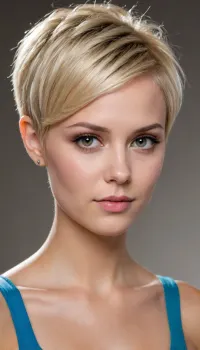 Women's Hairstyles, She has blond hair Pixie cut, fat