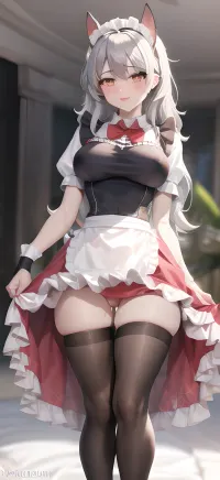 young adult beast girl, pussy juice dribbling down inner thighs, legs spread, masterpiece, best quality, highly detailed, maid, very, wide, skirt, petticoat, apron, frills, headpiece, thighhighs, corset, bending over, <lora:Outfit_PastelFrenchMaid:.5>, Transparent, Dress, <lora:RVTransparent5:.5>, <lora:krystal-v0A:.5>, loona, hellhound, loonacroptop, loonas, <lora:loona-lora-v3-latest:.5>