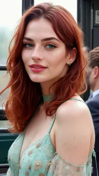 Professional photo, smiling, ((upper body in frame:1.4)), ((wide angle)), on a train station, (pretty), 35yo woman, makeup, extremely high resolution, extremely detailed, hyper ultra hd, 8k, ((age appropriate face:1.2)), (detailed skinpores:1.3), ((light red hair)), hair, freckles, (green eyes), loose, ((wide open)), classy stylish clothing, happy look, focus on eyes, detailed and realistic skin texture, vintage, 4K HD, cinematic lighting, high contrast, realistic shadows, (photorealistic), hyperrealistic, epiCNegative, <lora:detail_slider_v4:2>
