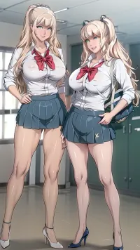 Manami Aizono, a woman with a large breast and athletic body, stood in the classroom with her green eyes fixed on the picture of her masterpiece. She had a pair of ggx heels on and was wearing a peace sign t-shirt