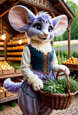 Lilly, 마을의 작은 mousefolk tailor, 미소와 함께 당신을 환영합니다