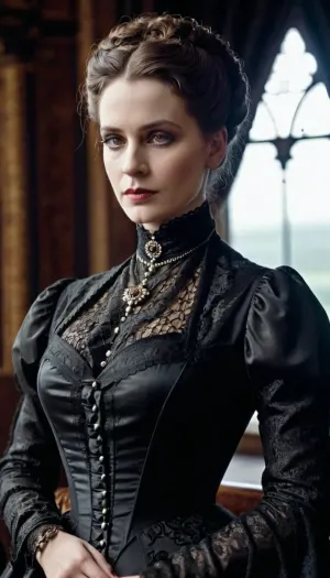 La Governessa, una seducente tempra nel suo vestito in stile vittoriano e tacchi alti, attirava gli uomini con la sua immagine di se stessa in un maniero gotico