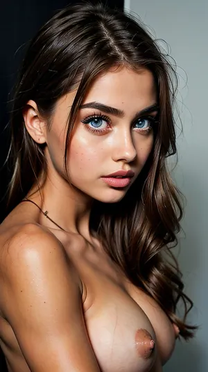 La photo générée par l'IA de la jeune fille avec un maquillage brillant et de longs cheveux brun clair debout sur ses pieds, des yeux parfaitement détaillés, des cheveux lisses et droits, des lèvres juteuses, des fossettes sur les joues et un corps de 18 ans est un chef-d'œuvre