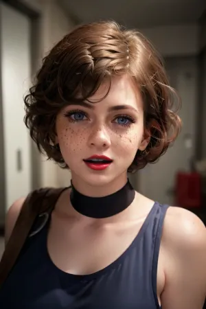 The nurse smiled at the girl, admiring her freckles and bare shoulders. She held a picture of the girl's bare shoulders and upper body, admiring the freckles on her collarbone and red lips