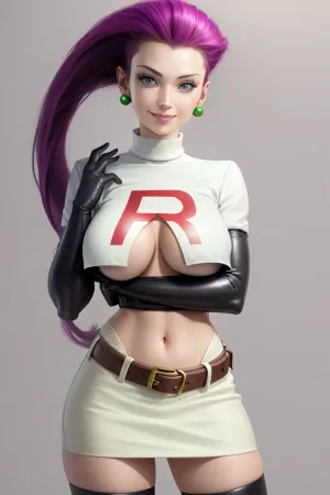 In a world where Pokemon and humans coexist, Jessie was a skilled thief who had been hired by Team Rocket to steal valuable artifacts. One day, she stumbled upon a hidden room filled with ancient artifacts and relics. As she was admiring