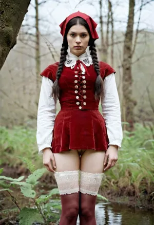 Una fotografia vittoriana vintage di una giovane donna nativa americana in piedi davanti a una palude boscosa con il suo corpo nudo in mostra, con un testo in stile antico sovrapposizione e stile vittoriano abbigliamento. L'immagine è ad alta risoluzione ed è stata generata