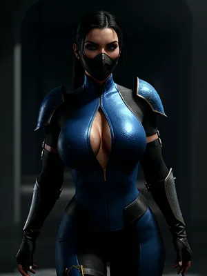 Romi Rain's 8k HDR изображение Sub Zero из Mortal Kombat - потрясающая картина, которая демонстрирует ее тонированные мышцы, гибкие, поскольку она готова к бою