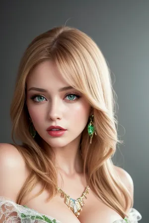 美しい ボインの 女性 に レース ドレス と off shoulder straps ととも に ジュエリー 輝く で ライト, ショーカス 彼女の セクシー 曲線 と 柔らかい 肌